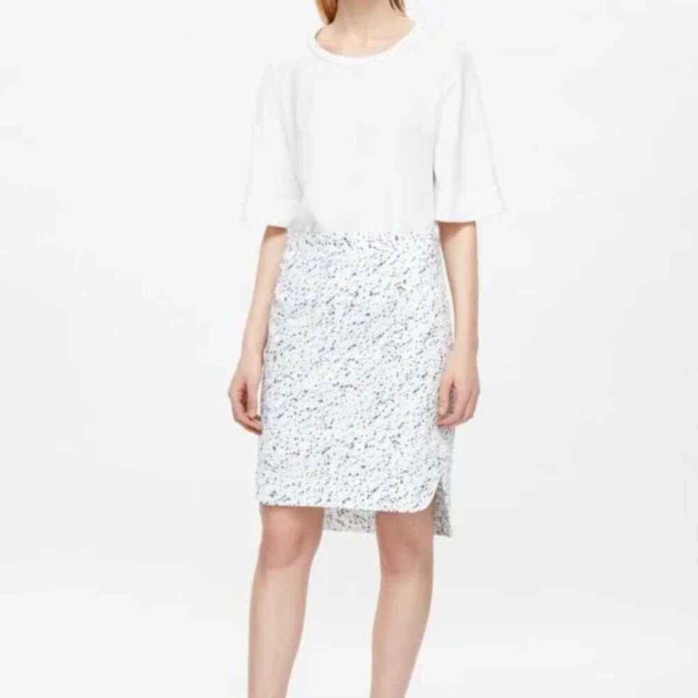 New COS high waisted paint splatter textured quilted high low pencil midi skirt - Picture 4 of 16